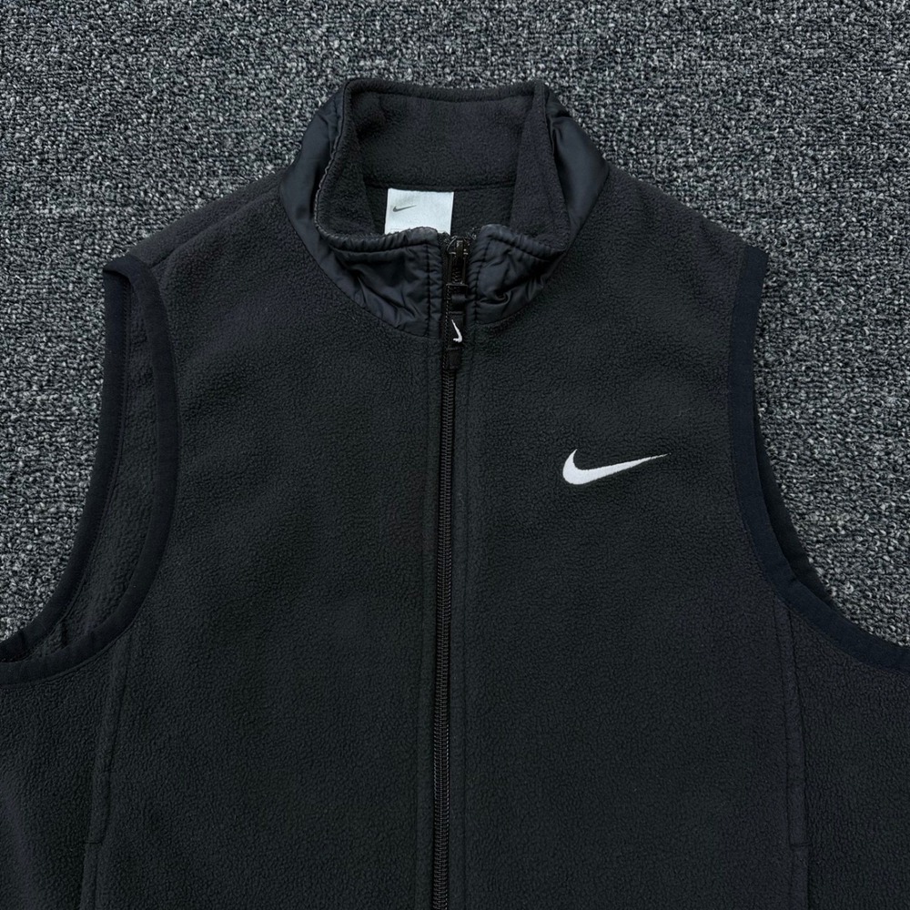 Vintage Nike Youth Fleece Vest Medium‎ US 12 Black Full Zip Swoosh Y2K Taiwan